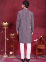 Men's Chikankari Embroidered Kurta Pyjama Set.-JOKP-5021Grey