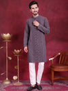 Men's Chikankari Embroidered Kurta Pyjama Set.-JOKP-5021Grey