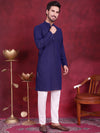 Men's Chikankari Embroidered Kurta Pyjama Set.-JOKP-5021Navy