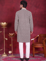 Men's Sequins Embroidered Kurta with Pyjama.-JOKP-5023Brown