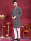 Men's Sequins Embroidered Kurta with Pyjama.-JOKP-5023Grey