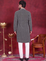 Men's Sequins Embroidered Kurta with Pyjama.-JOKP-5023Grey