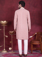 Men's Sequins Embroidered Kurta with Pyjama.-JOKP-5023Peach