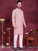 Men's Sequins Embroidered Kurta with Pyjama.-JOKP-5023Peach