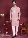 Men's Sequins Embroidered Kurta with Pyjama.-JOKP-5023Peach