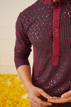 Men's Sequins Chikankari Embroidered Kurta with Pyjama.-JOKP-P-5024Maroon