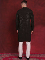 Men's Sequins Chikankari Embroidered Kurta with Pyjama.-JOKP-P-5024Olive