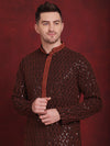 Men's Sequins Chikankari Embroidered Kurta with Pyjama.-JOKP-P-5024Orange