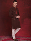 Men's Sequins Chikankari Embroidered Kurta with Pyjama.-JOKP-P-5024Orange