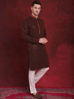 Men's Sequins Chikankari Embroidered Kurta with Pyjama.-JOKP-P-5024Orange