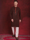 Men's Sequins Chikankari Embroidered Kurta with Pyjama.-JOKP-P-5024Orange