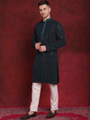 Men's Sequins Chikankari Embroidered Kurta with Pyjama.-JOKP-P-5024Peacock