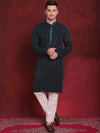 Men's Sequins Chikankari Embroidered Kurta with Pyjama.-JOKP-P-5024Peacock