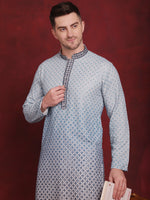 Men's Sequins Embroidered Kurta with Pyjama.-JOKP-P-5025Blue