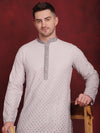 Men's Sequins Embroidered Kurta with Pyjama.-JOKP-P-5025Grey