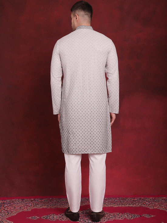 Men's Sequins Embroidered Kurta with Pyjama.-JOKP-P-5025Grey