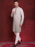 Men's Sequins Embroidered Kurta with Pyjama.-JOKP-P-5025Pista