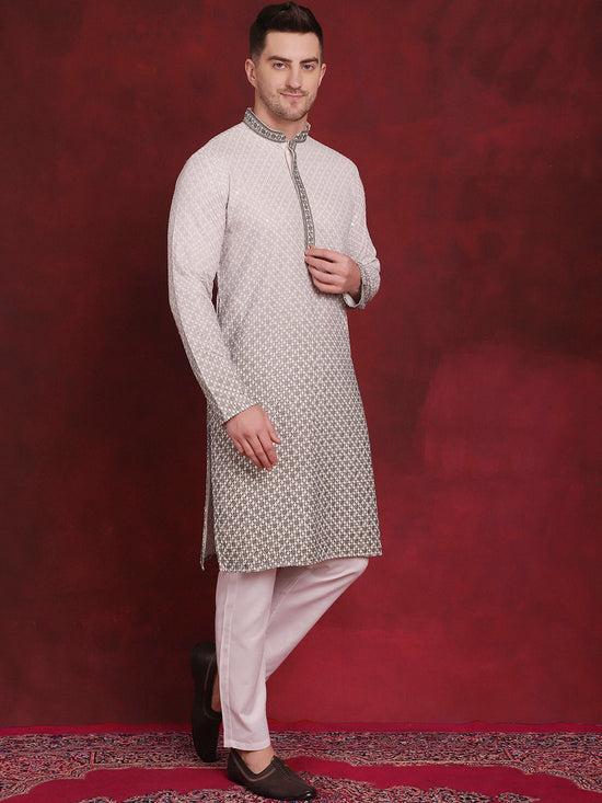 Men's Sequins Embroidered Kurta with Pyjama.-JOKP-P-5025Pista