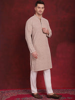 Sequin Embroidered Pure Cotton Kurta with Pyjamas-JOKP-P-5028Beige