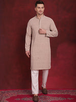 Sequin Embroidered Pure Cotton Kurta with Pyjamas-JOKP-P-5028Beige