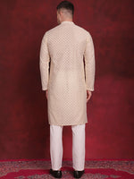 Sequin Chikankari Front Open Kurta With Pyjamas-JOKP-P-5029Golden