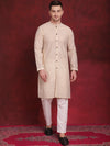 Sequin Chikankari Front Open Kurta With Pyjamas-JOKP-P-5029Golden