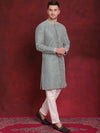 Sequin Chikankari Front Open Kurta With Pyjamas-JOKP-P-5029Green