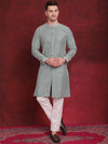 Sequin Chikankari Front Open Kurta With Pyjamas-JOKP-P-5029Green