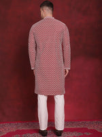 Sequin Chikankari Front Open Kurta With Pyjamas-JOKP-P-5029Maroon