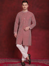 Sequin Chikankari Front Open Kurta With Pyjamas-JOKP-P-5029Maroon