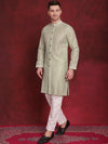 Sequin Chikankari Front Open Kurta With Pyjamas-JOKP-P-5029Pista