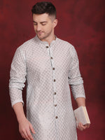 Sequin Chikankari Front Open Kurta With Pyjamas-JOKP-P-5029Sky