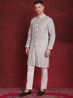 Sequin Chikankari Front Open Kurta With Pyjamas-JOKP-P-5029Sky