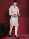 Sequin Chikankari Front Open Kurta With Pyjamas-JOKP-P-5029Sky