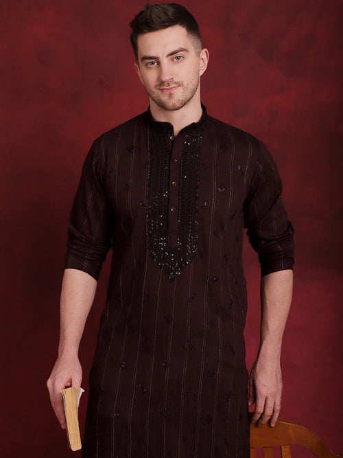 Sequins Embroidered Kurta Pyjama Set for Men-JOKP-B-P-5030Maroon