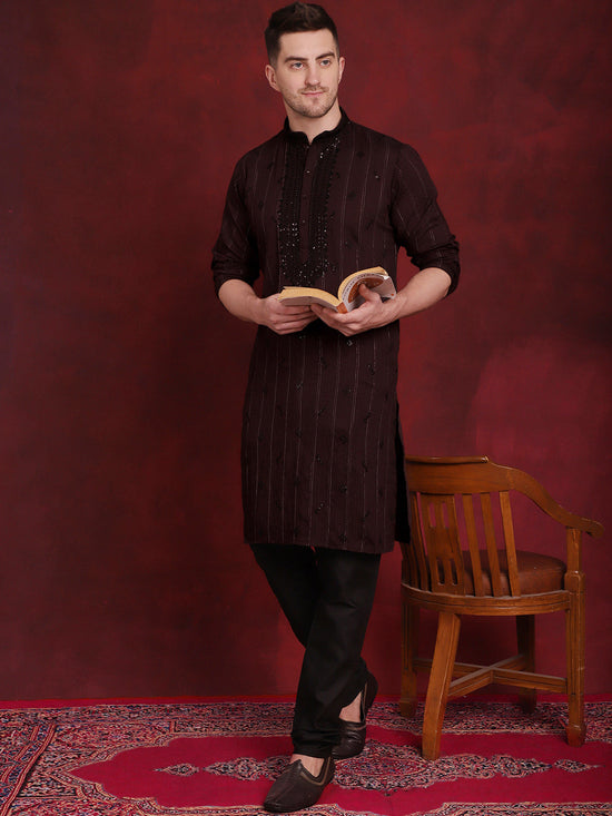 Sequins Embroidered Kurta Pyjama Set for Men-JOKP-B-P-5030Maroon