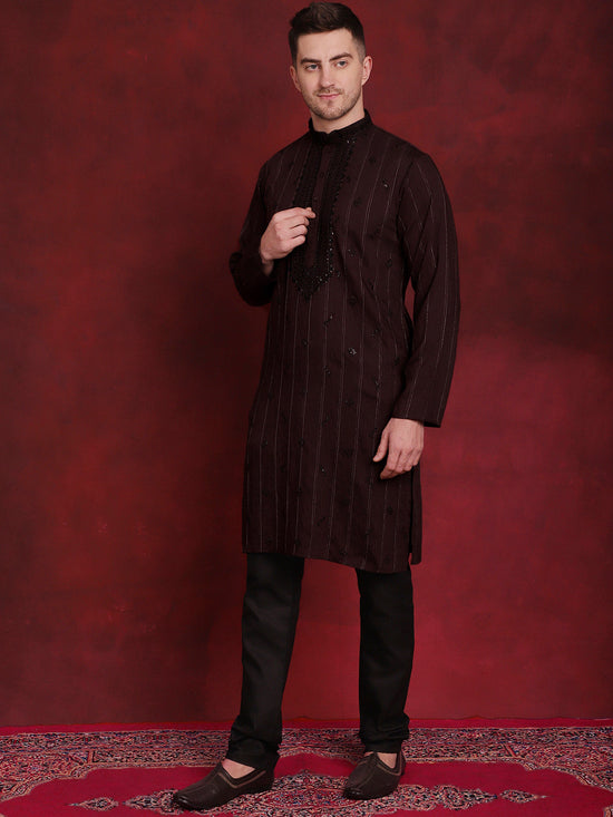 Sequins Embroidered Kurta Pyjama Set for Men-JOKP-B-P-5030Maroon