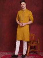 Sequins Embroidered Kurta Pyjama Set for Men-JOKP-P-5030Mustard