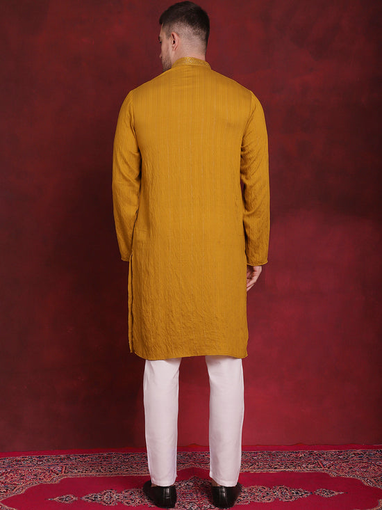 Sequins Embroidered Kurta Pyjama Set for Men-JOKP-P-5030Mustard