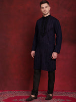 Sequins Embroidered Kurta Pyjama Set for Men-JOKP-B-P-5030Navy