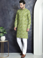 Men's Printed Kurta with Churidar-JOKP-P-5031Olive