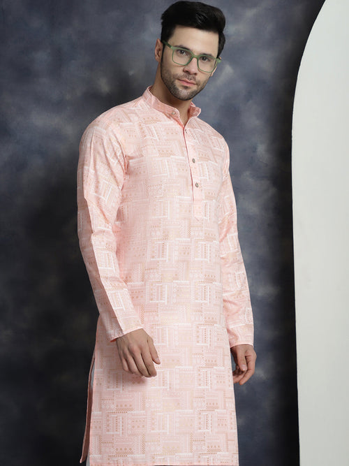 Men's Printed Kurta with Churidar-JOKP-P-5031Peach