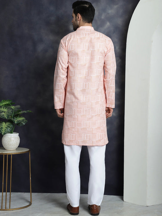 Men's Printed Kurta with Churidar-JOKP-P-5031Peach