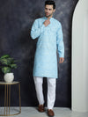 Men's Printed Kurta with Churidar-JOKP-P-5031Sky