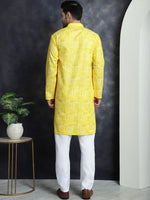 Men's Printed Kurta with Churidar-JOKP-P-5031Yellow