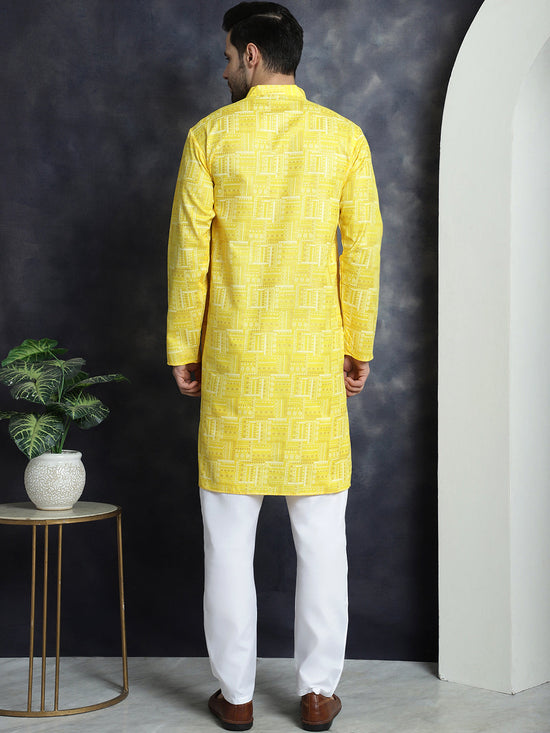 Men's Printed Kurta with Churidar-JOKP-P-5031Yellow