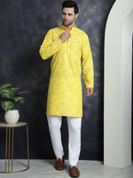 Men's Printed Kurta with Churidar-JOKP-P-5031Yellow