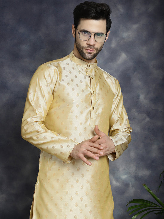 Woven Design Silk Blend Kurta with Pyjama-JOKP-P-5032Golden