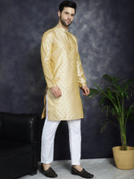 Woven Design Silk Blend Kurta with Pyjama-JOKP-P-5032Golden