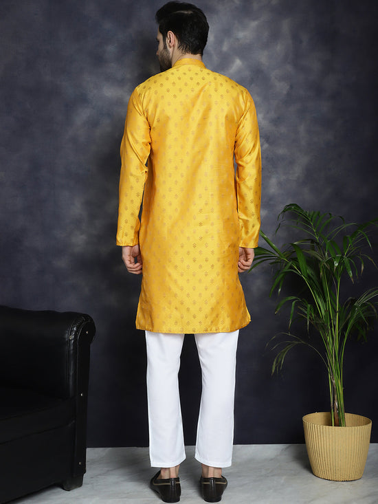 Woven Design Silk Blend Kurta with Pyjama-JOKP-P-5032Mustard